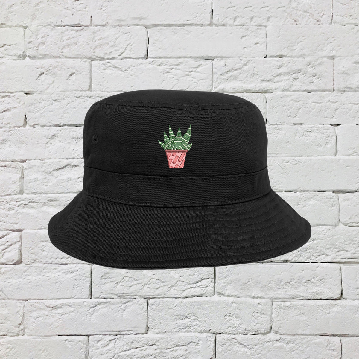 Embroidered Succulents Bucket Hat, Summer Sun Hat